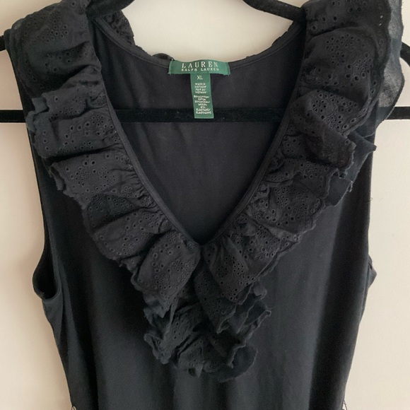 Lauren Ralph LRL Eyelet Lace Ruffle Black Midi Dress Preppy Coffee Brunch Date - Picture 10 of 16